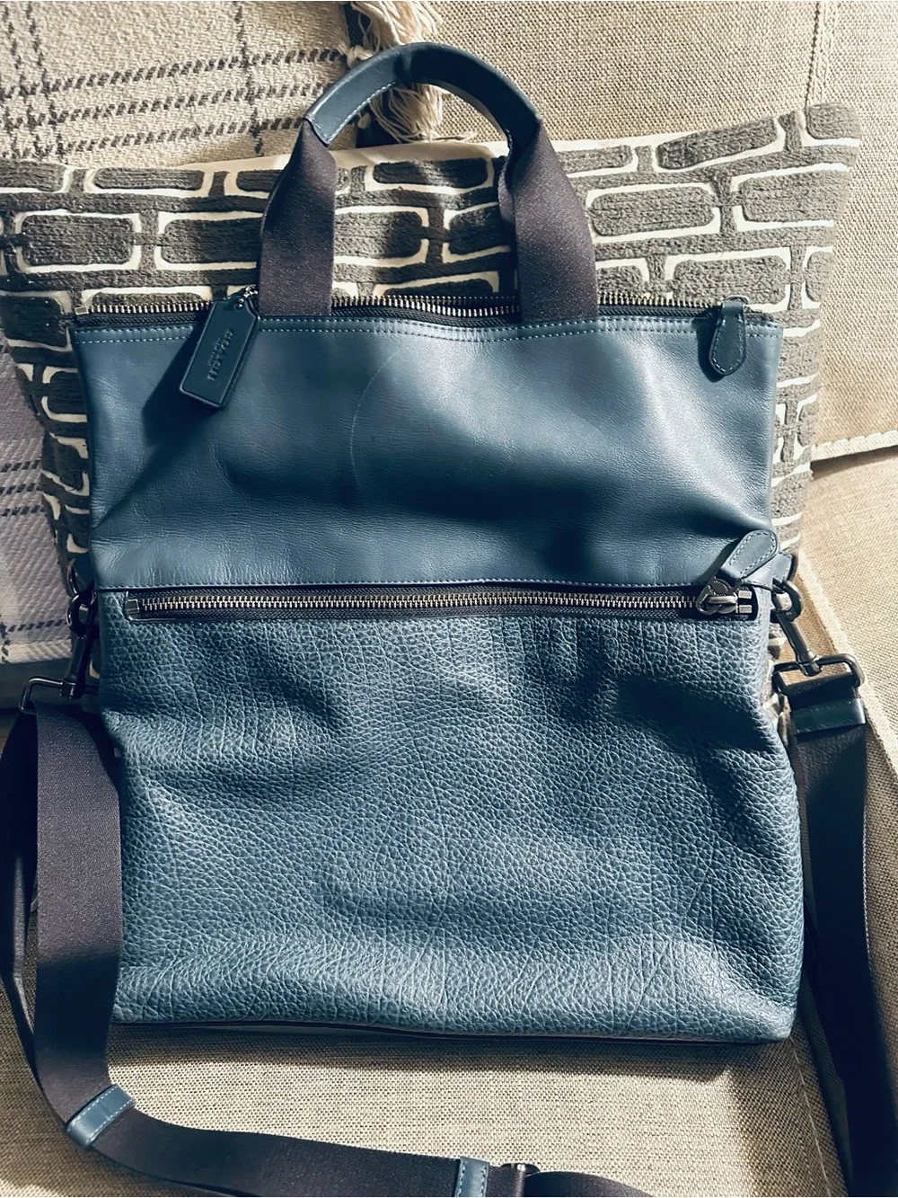 Coach Men's Leather Tote Bag in Navy Blue